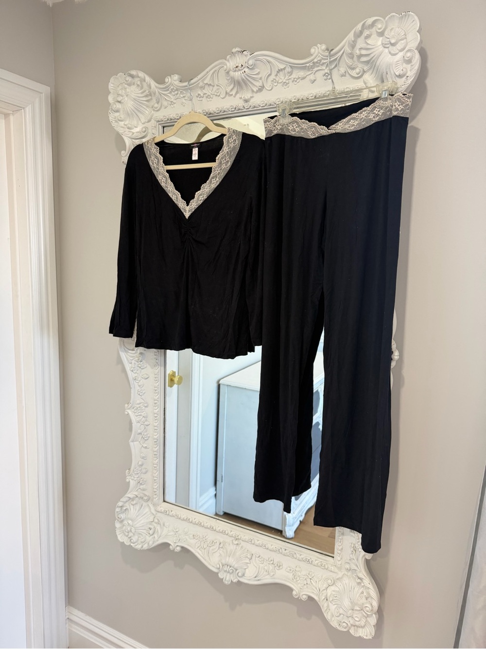 Cosabella Black Lace-Trim Sleep Top & Pant  Pajama Sleepwear Set